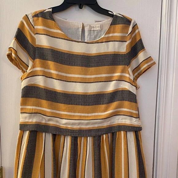 Summer Cottagecore Altar'd State Striped Mini Dress in Yellow and Gray - Picture 5 of 6